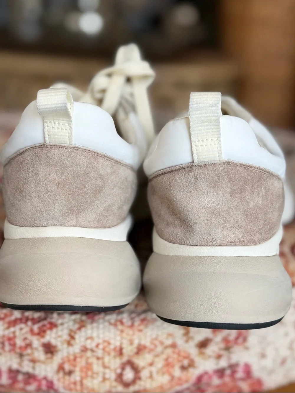 Tory Burch Cream & Taupe Suede Leather Platform Sneakers